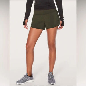LULULEMON Sz 4 Speed  Up Shorts 2.5” Inseam Dark Olive Back Card Pocket Shorts